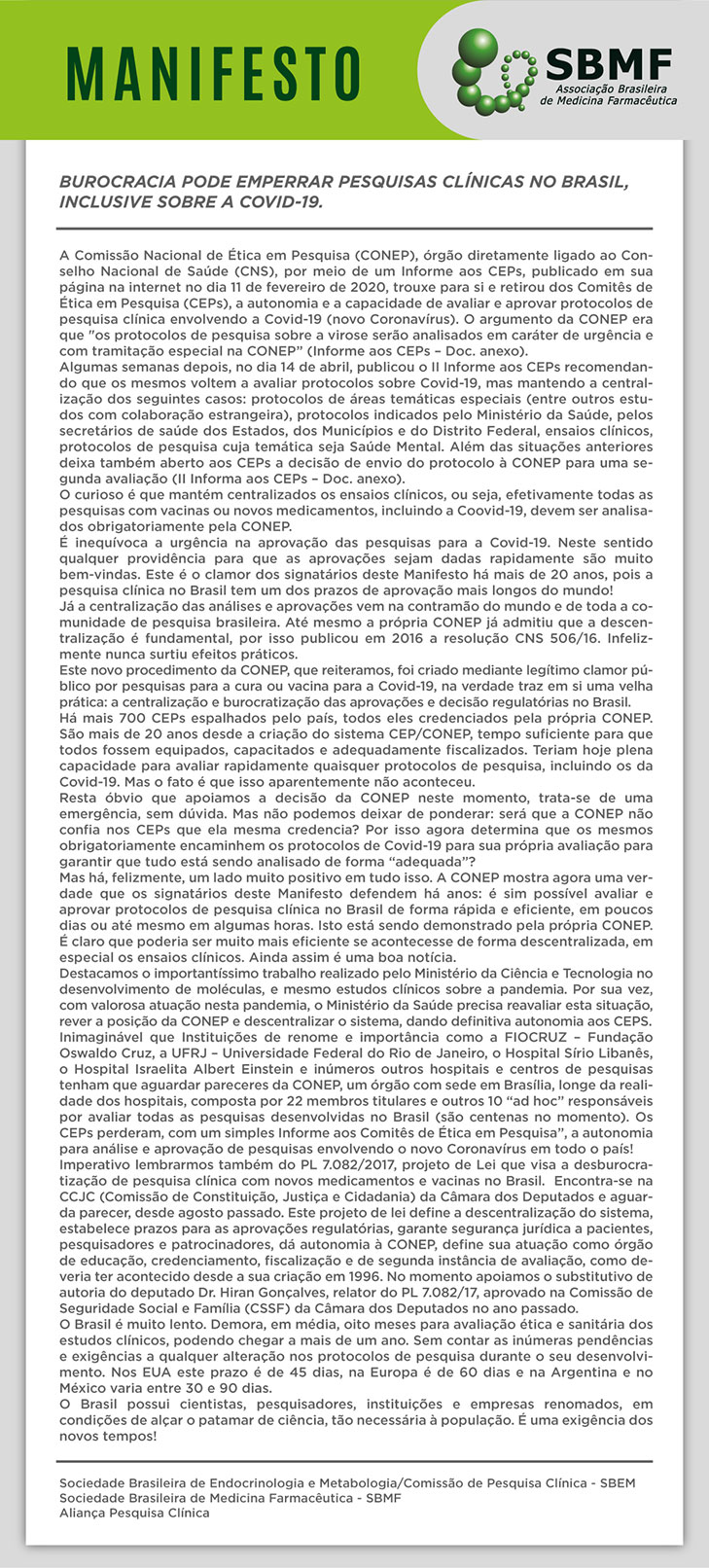 Burocracia pode emperrar Pesquisas Clínicas no Brasil, inclusive sobre a COVID-19